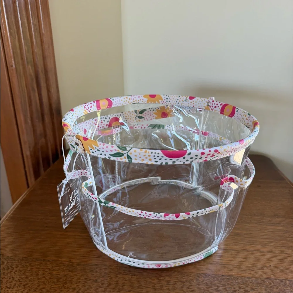 TAYLOR MADISON LARGE ROUND “MULTICOLOR FLORAL” PRINT VINYL BATHROOM CONTAINER